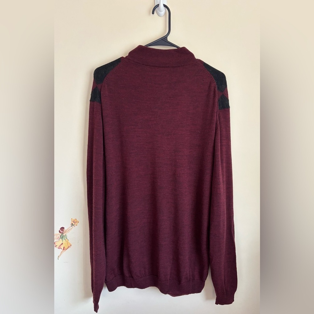 Toscano Sweater Zip-Up Argyle Pullover Burgundy Turtleneck Wool Size L Unisex - Picture 7 of 8